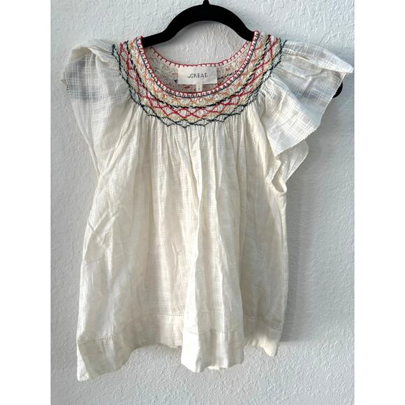 The Great White Embroidered Shirt The Windswept Top 0 Cream Cotton $225 - Picture 6 of 14